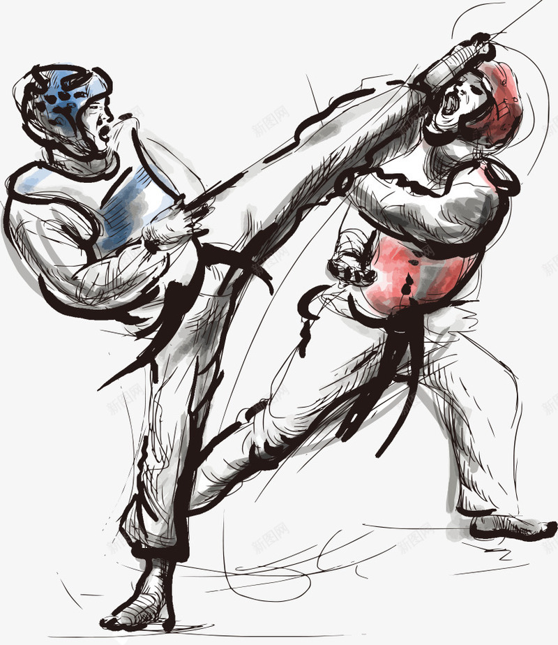 跆拳道矢量图eps免抠素材_新图网 https://ixintu.com 人物 卡通人物 武术 武术插画 矢量人物 跆拳道 矢量图