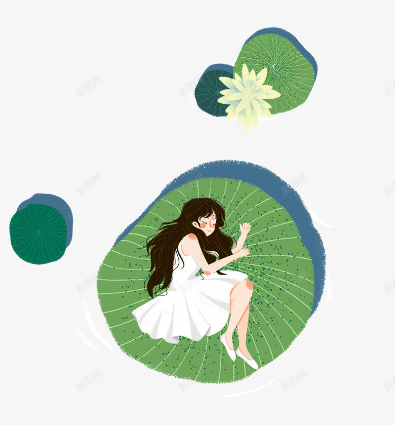 文艺处暑荷叶小清新主题插画psd免抠素材_新图网 https://ixintu.com 二十四节气 卡通 叶子装饰 处暑 夏天 文艺 边框