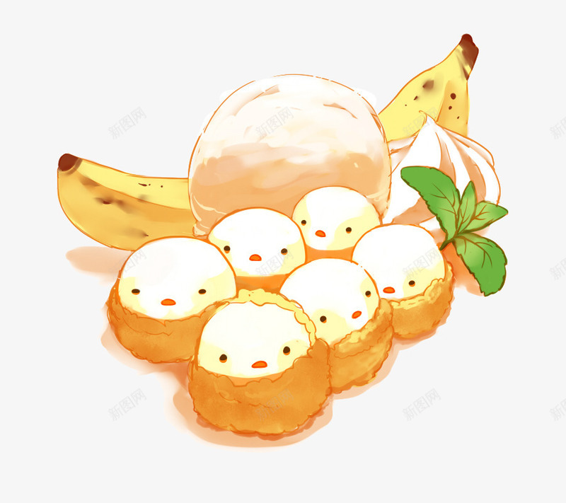 饭团小鸡png免抠素材_新图网 https://ixintu.com 卡通 可爱 小鸡崽 手绘 甜点 绿色饭团 萌 蛋糕 表情 面包 食品 食品海报插画 食物