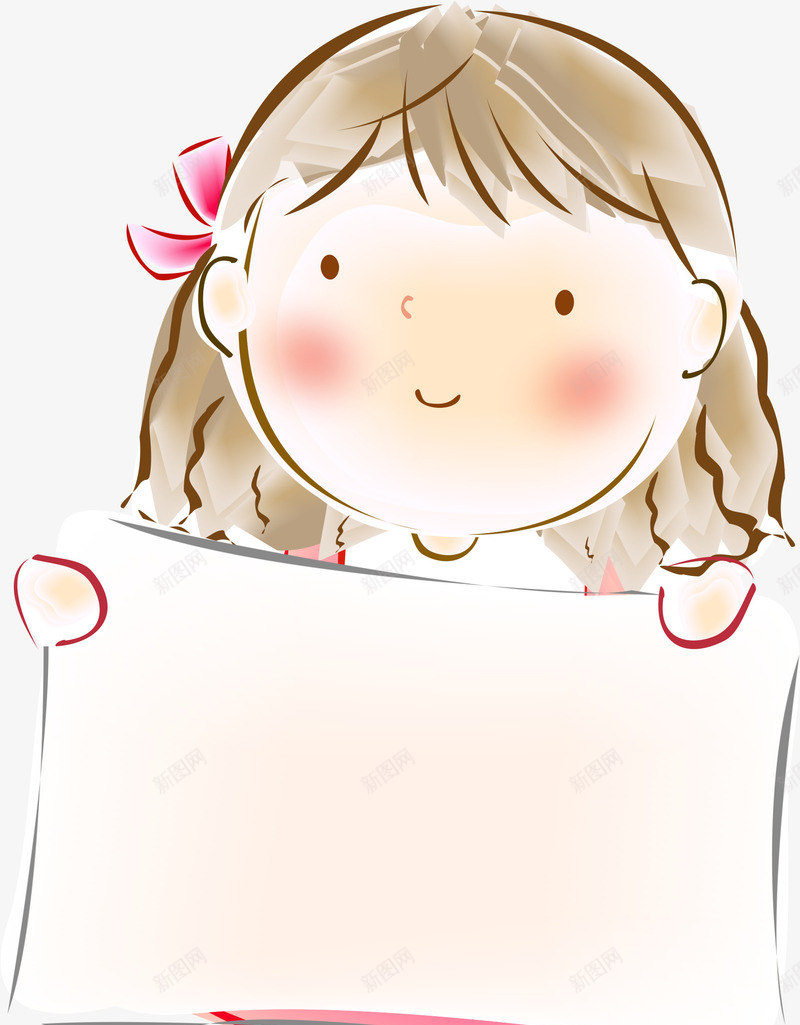 卡通举牌女孩png免抠素材_新图网 https://ixintu.com AI 儿童 卡通 可爱 女孩 手绘 插画 牌子 粉色 线条