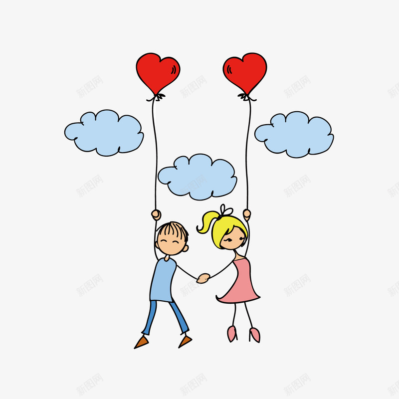 卡通情侣插画png免抠素材_新图网 https://ixintu.com 人物 卡通 心形 情人 情侣 插画 气球 浪漫 爱情 甜蜜