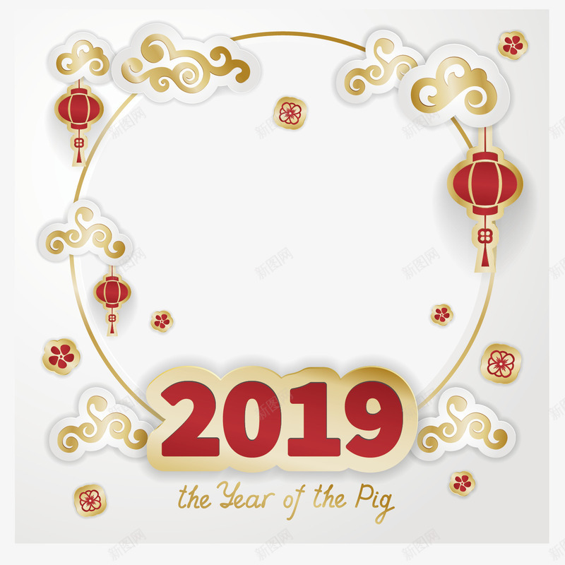 灰色新年边框矢量图ai免抠素材_新图网 https://ixintu.com 2019 数字 新年 灯笼 灰色 祥云 金色 矢量图