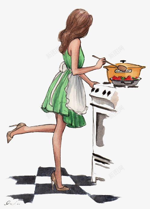 做饭的女人png免抠素材_新图网 https://ixintu.com 下厨 做饭 卡通 女人 家居 手绘 插画 文艺 清新 烹饪