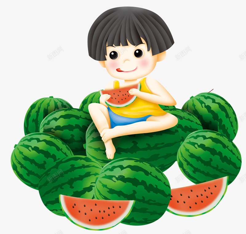 吃西瓜的小孩插画夏天psd免抠素材_新图网 https://ixintu.com 可爱 吃西瓜 吃西瓜的小孩插画夏天 夏天 小孩 插画 水果 西瓜