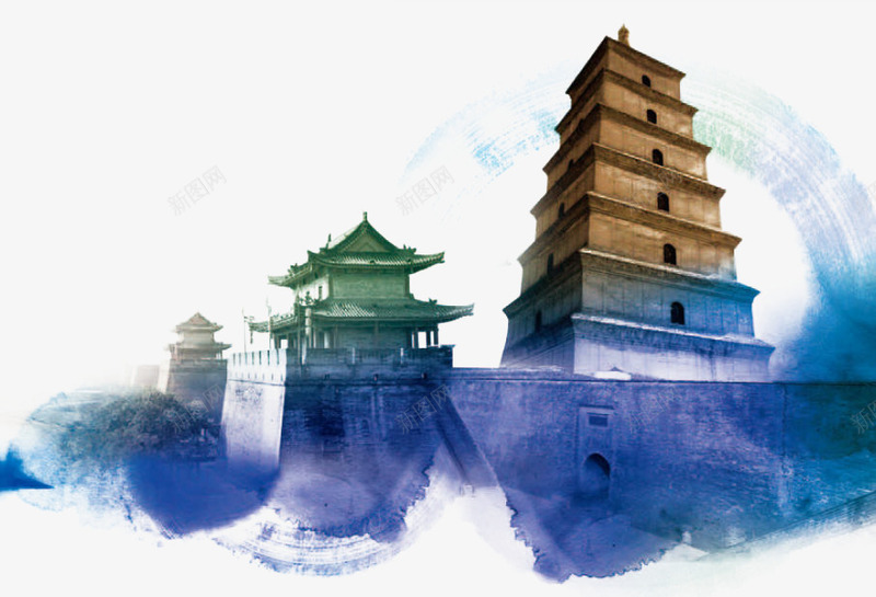 西安大雁塔png免抠素材_新图网 https://ixintu.com 网页手绘水彩