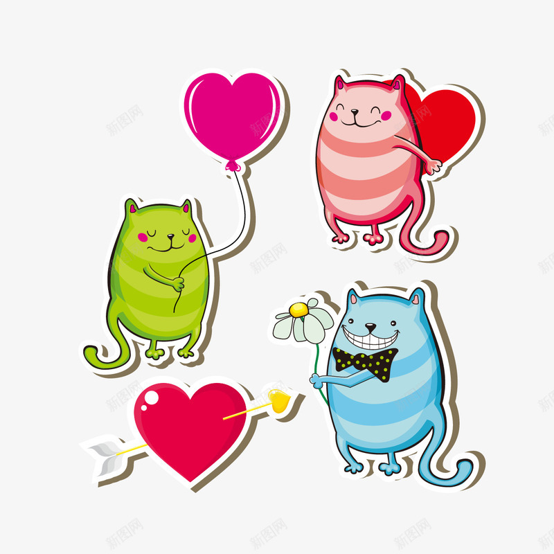 卡通小猫咪png免抠素材_新图网 https://ixintu.com 一箭穿心 卡通 气球 爱心 猫咪 矢量卡通 花朵