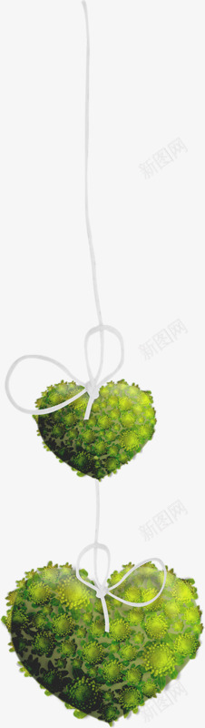 手绘卡通心形绿色装饰png免抠素材_新图网 https://ixintu.com 吊饰 情人节装饰 白色绳子 绿色心形