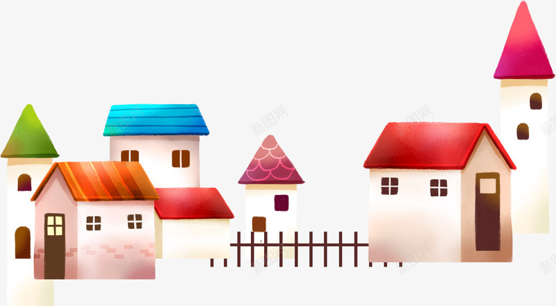 手绘房屋清新背景墙png免抠素材_新图网 https://ixintu.com 房屋 清新 背景