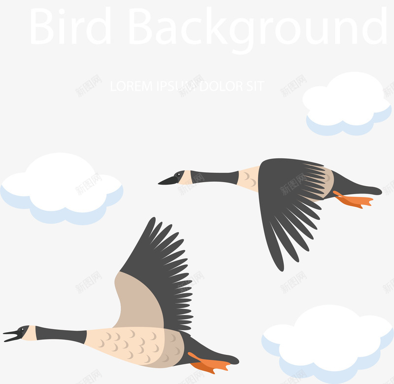 黑色大雁卡通插画矢量图ai免抠素材_新图网 https://ixintu.com 动物 卡通插画 大雁 白云 蓝天 迁徙 飞行 黑色 矢量图