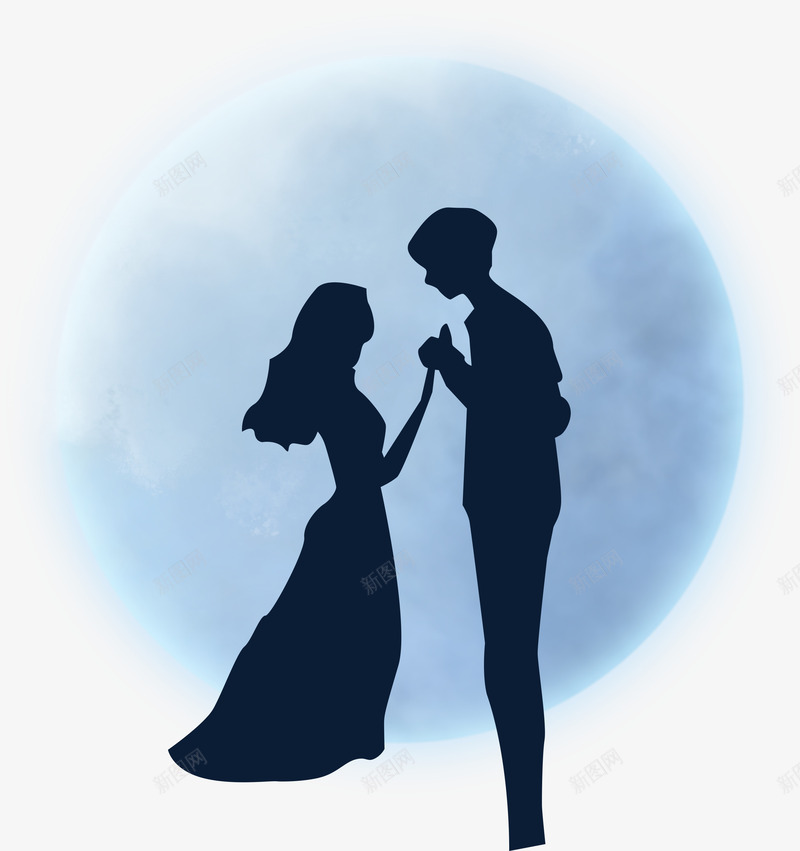 唯美七夕情侣剪影人物插画psd免抠素材_新图网 https://ixintu.com 一男一女 七夕 七夕情侣 七夕情侣剪影 情人节 情侣 情侣插画 月亮 黑白男女