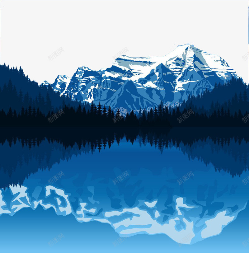 湖泊森林雪山png免抠素材_新图网 https://ixintu.com 树林 森林风景 湖面倒影 雪山风景