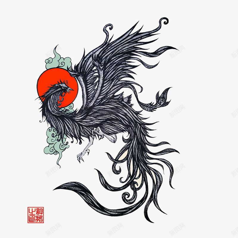 中国上古神兽朱雀png免抠素材_新图网 https://ixintu.com 上古神兽 中国 四圣兽 四大神兽之一 插画 朱雀 灵兽 神兽 神兽插画