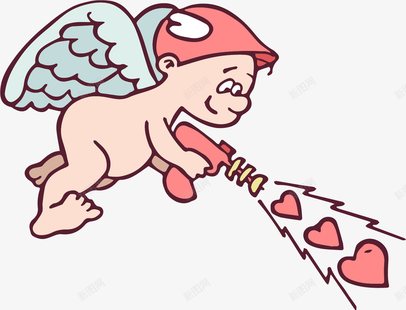 发射爱心的小天使png免抠素材_新图网 https://ixintu.com 丘比特 卡通 天使 心形 情人节 爱心 翅膀 节日装饰