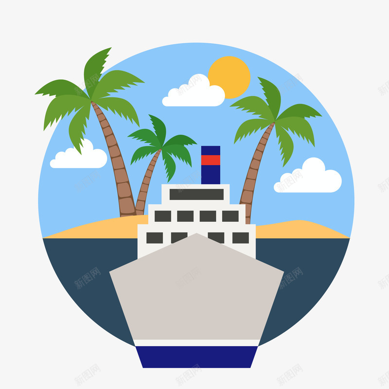 卡通海边度假的标签矢量图ai免抠素材_新图网 https://ixintu.com 度假 标签设计 植物 海边 游轮 轮船 矢量图