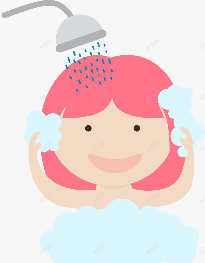 粉红头发女孩洗澡png免抠素材_新图网 https://ixintu.com 动漫 卡通 可爱 女孩 孩子 小女孩 插画 沐浴 泡泡 泡浴 洗头 洗浴 洗澡 粉红头发 美女沐浴 花洒