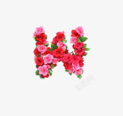 情人节字体w英文字母花朵元素高清图片