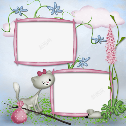 手绘小猫图案卡通背景相框png免抠素材_新图网 https://ixintu.com 卡通背景相框 小猫图案相框 相框 相框免抠 相框免抠图片