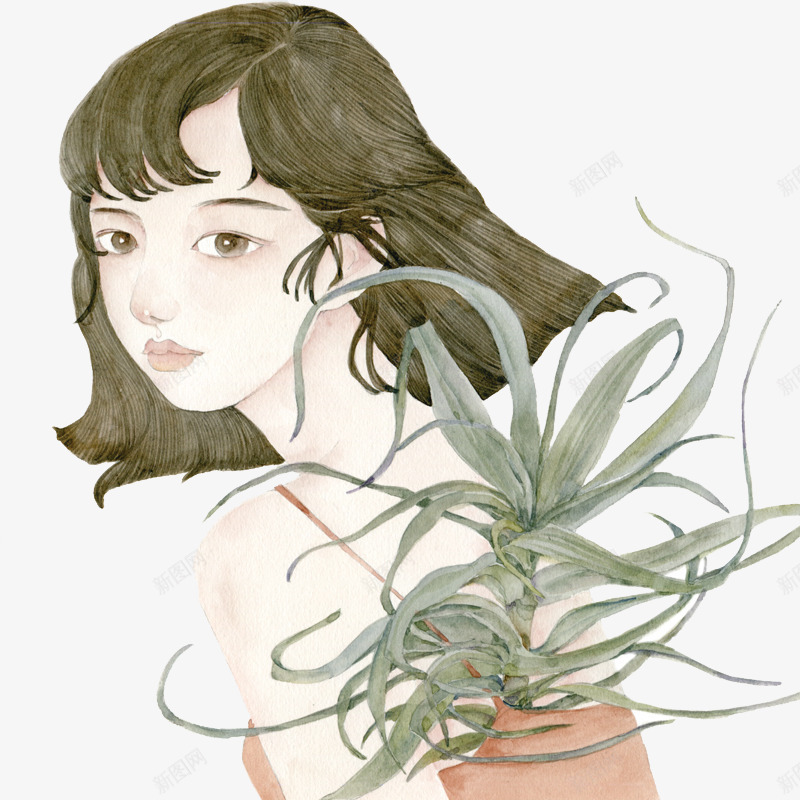 唯美手绘人物插画png免抠素材_新图网 https://ixintu.com 人物 唯美 女孩 小清新 手绘 插画 水彩