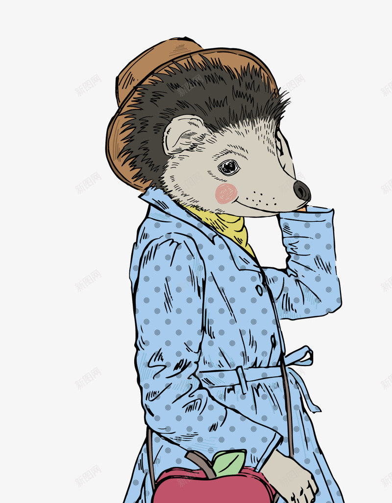 刺猬时尚模特png免抠素材_新图网 https://ixintu.com 动物模特 手绘卡通 服装展 流行 矢量时尚模特