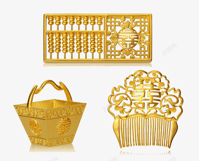 金器合集png免抠素材_新图网 https://ixintu.com 金斗 金梳子 金算盘