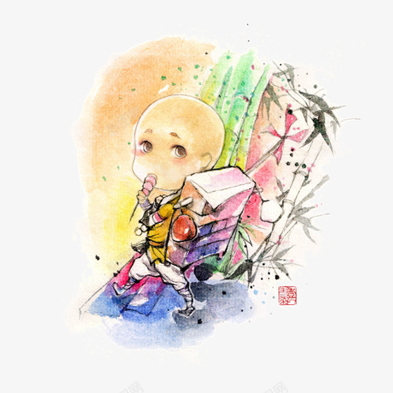 手绘吃糖葫芦的小和尚png免抠素材_新图网 https://ixintu.com 中国风 儿童蜡笔画 卡通小和尚 小和尚 小沙弥 手绘和尚 手绘小和尚 竹子 糖葫芦 蜡笔画