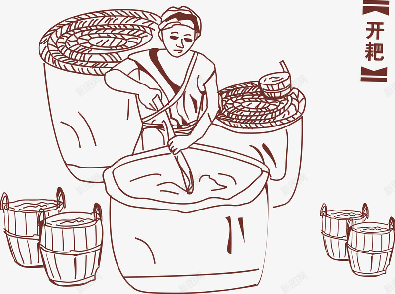 古法开把png免抠素材_新图网 https://ixintu.com 古法开把 古法酿酒 古法酿酒图 古法酿酒矢量 古法酿酒过程 酿酒插画 酿酒过程