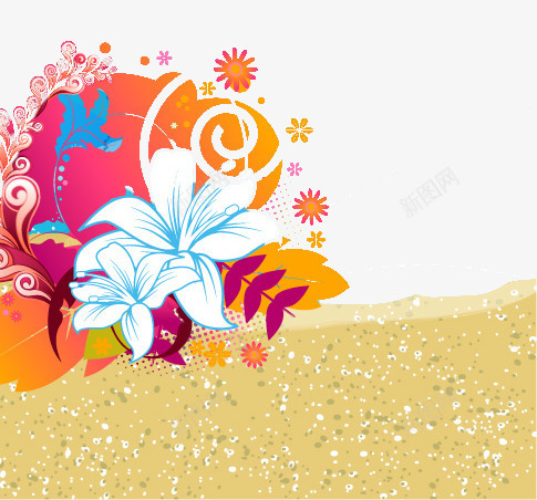 沙滩边的花卉png免抠素材_新图网 https://ixintu.com 休闲 卡通花卉 娱乐 度假 手绘花朵 旅游 旅行 沙滩 海边 花卉 花朵