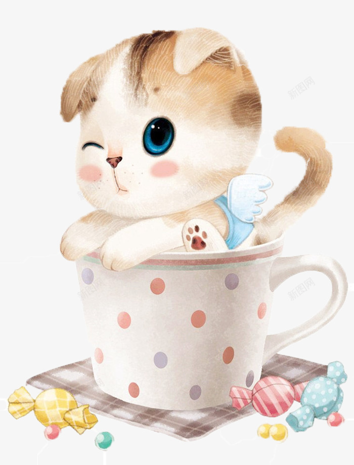 陷在杯子里的小猫png免抠素材_新图网 https://ixintu.com 卡通小猫 小猫 杯子