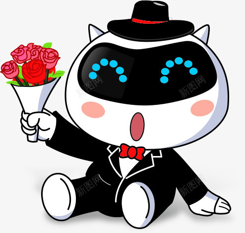 卡通送花机器猫七夕情人节png免抠素材_新图网 https://ixintu.com 卡通 情人 机器