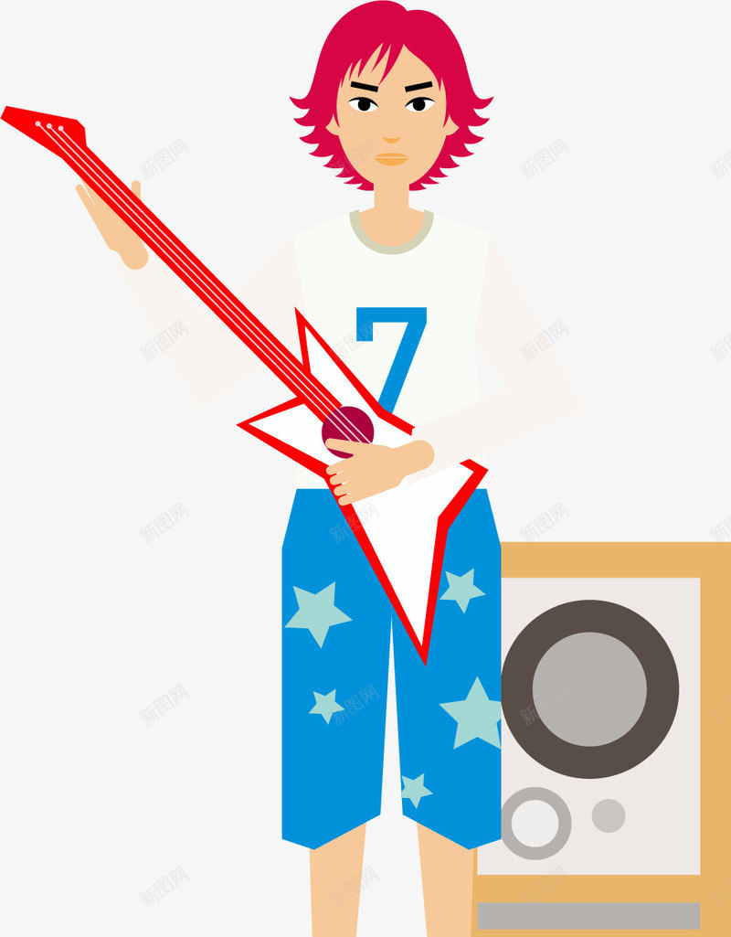 卡通人物弹贝斯png免抠素材_新图网 https://ixintu.com 卡通人物 卡通人物插图 卡通素材图片 校园生活 男女生