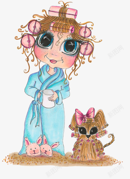 女孩与小猫png免抠素材_新图网 https://ixintu.com 发型 布偶 服装 蓝色
