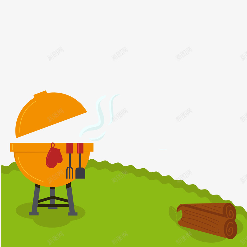 创意郊外烧烤插画png免抠素材_新图网 https://ixintu.com 卡通 户外 户外烧烤 木头 烧烤架 风景