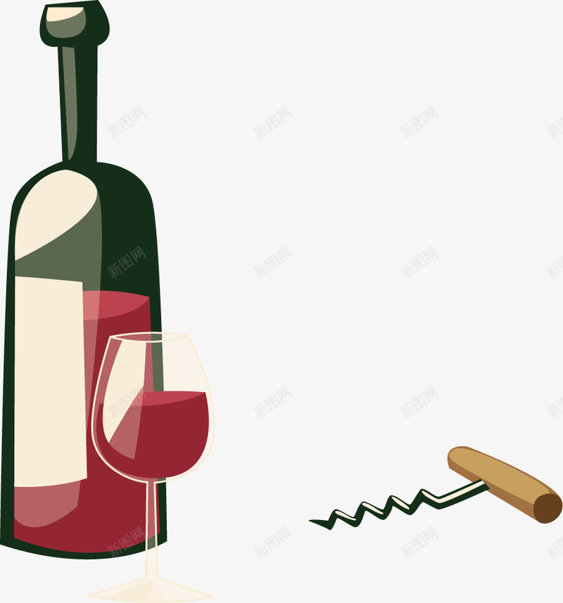 卡通红酒杯png免抠素材_新图网 https://ixintu.com 免抠PNG 卡通 开瓶器 浪漫 红酒杯 红酒瓶