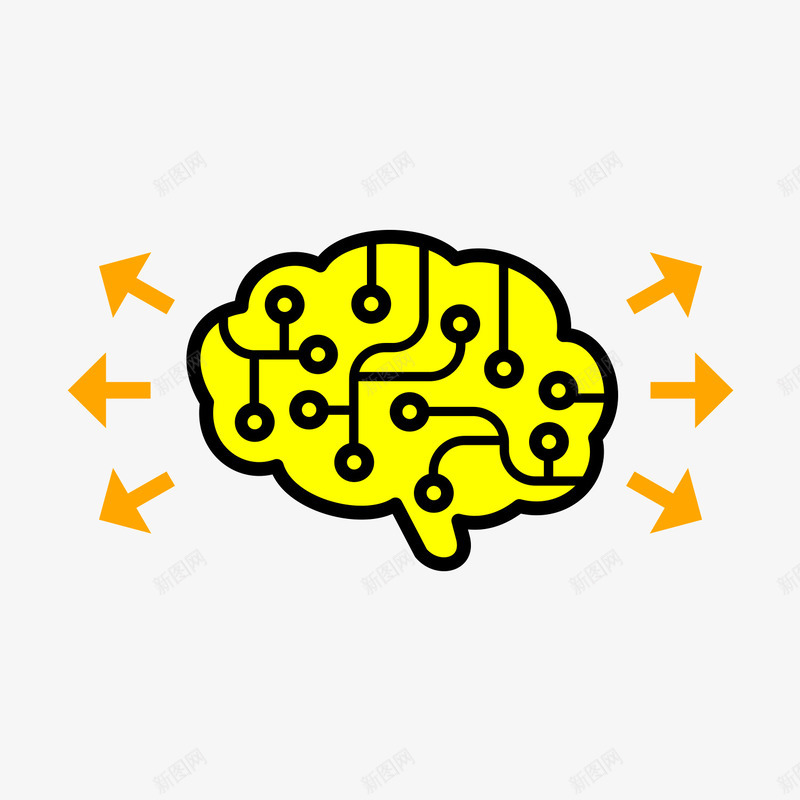 黄色思路png免抠素材_新图网 https://ixintu.com 大脑 素材 线稿 黄色