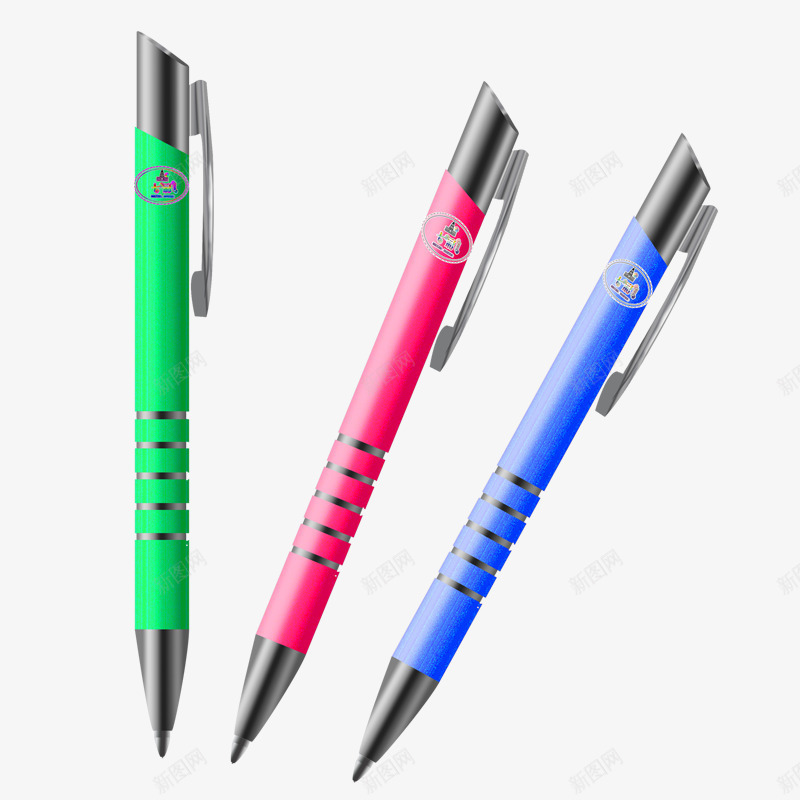 彩色圆珠笔png免抠素材_新图网 https://ixintu.com 文具 笔 粉色 绿色 蓝色