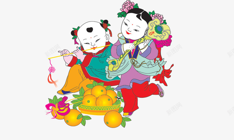 金童玉女年画娃娃png免抠素材_新图网 https://ixintu.com 中国娃娃 年画 金童玉女