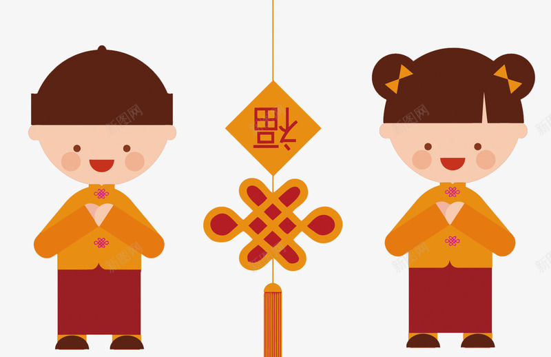 中国结和中国娃娃png免抠素材_新图网 https://ixintu.com 中国娃娃PNG矢量图 中国娃娃免扣PNG图 中国娃娃矢量 中国结 卡通 手绘