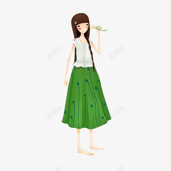 卡通娃娃png免抠素材_新图网 https://ixintu.com 卡通娃娃 卡通裙子 卡通长发 娃娃 绿色