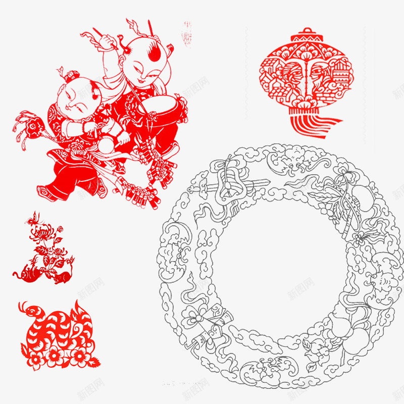 红色复古剪纸娃娃png免抠素材_新图网 https://ixintu.com 剪纸 复古 娃娃 红色