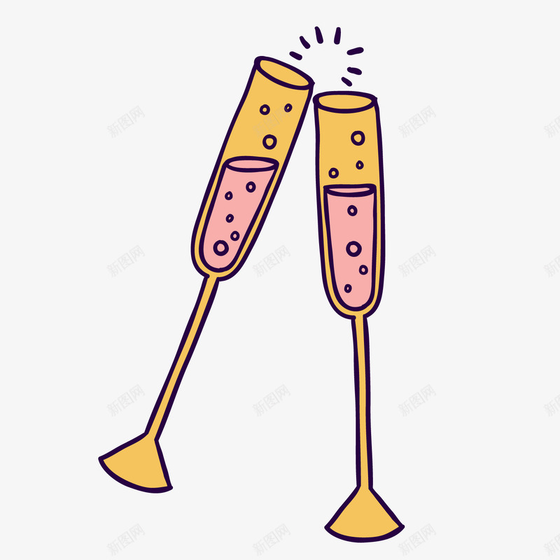 卡通婚礼香槟酒杯装饰png免抠素材_新图网 https://ixintu.com 卡通香槟酒 婚庆装饰 婚礼装饰 碰杯 酒水 香槟杯