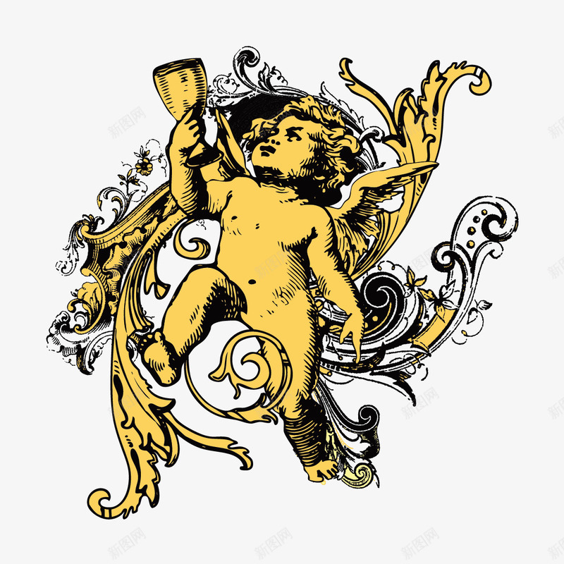 可爱小天使png免抠素材_新图网 https://ixintu.com 古典花纹 天使 带翅膀的孩子