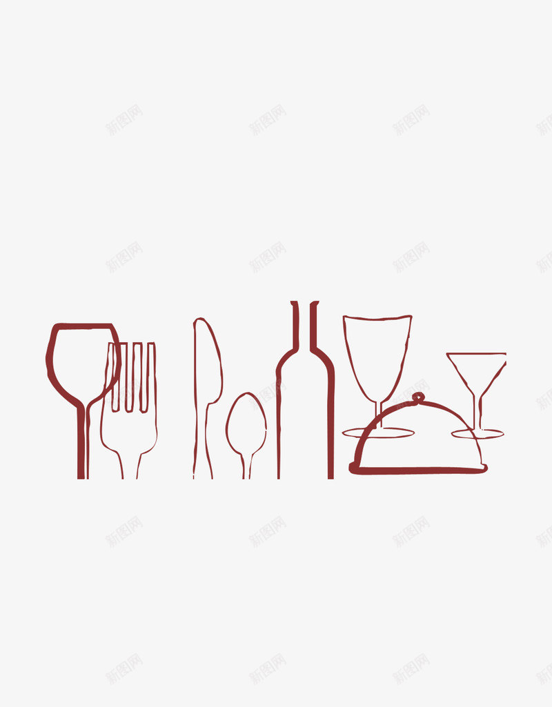 线条餐饮工具png免抠素材_新图网 https://ixintu.com 刀叉 线条 酒杯 餐引