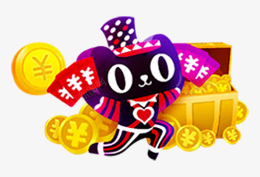 卡通天猫娃娃png免抠素材_新图网 https://ixintu.com 卡通手绘 天猫头 天猫娃娃 天猫装饰 宝箱 装饰图案 金币