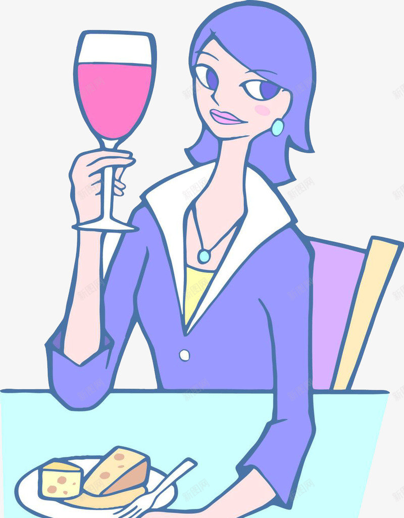 女性品酒师png免抠素材_新图网 https://ixintu.com 卡通 品酒师 红酒 酒杯