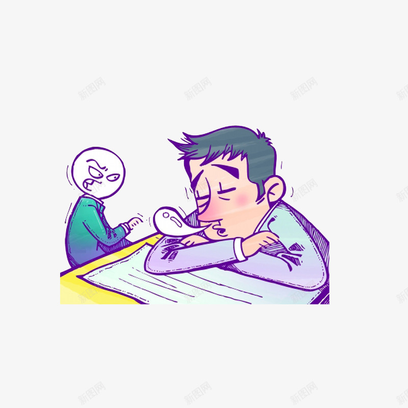 趴桌上睡觉打呼噜吵到别人了png免抠素材_新图网 https://ixintu.com 手绘 生气的旁人 趴桌上睡觉打呼噜吵到别人了 趴桌子