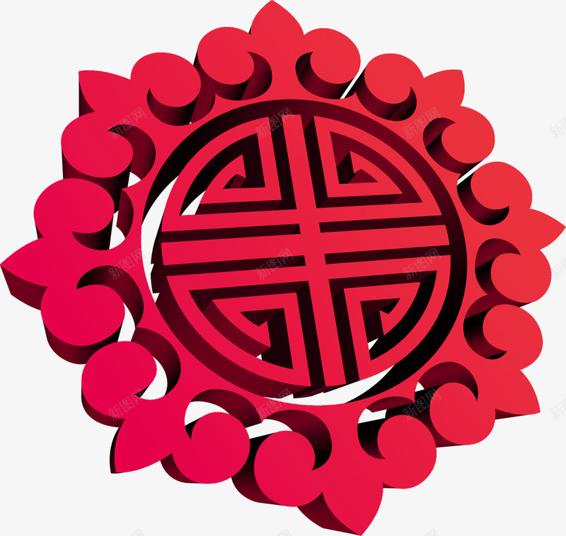 镂空红色喜纹立体png免抠素材_新图网 https://ixintu.com 立体 红色 镂空
