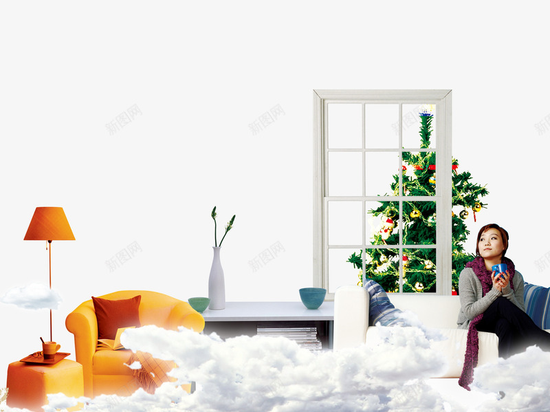 坐着的美女png免抠素材_新图网 https://ixintu.com 圣诞树 家具 家庭 沙发 环保 美女
