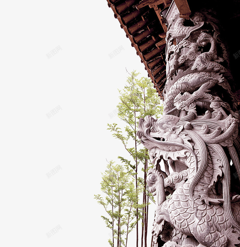 石雕盘龙柱png免抠素材_新图网 https://ixintu.com png图片素材 免费png素材 屋檐 树木 石雕 龙柱