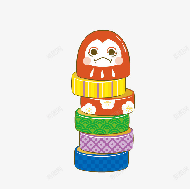 卡通达摩胶带png免抠素材_新图网 https://ixintu.com 卡通胶带 文具 日系手绘 红色达摩 达摩胶带