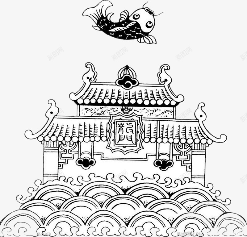 中国风鲤鱼跳龙门png免抠素材_新图网 https://ixintu.com PNG 中国风 手绘 线稿 跳龙门 鲤鱼